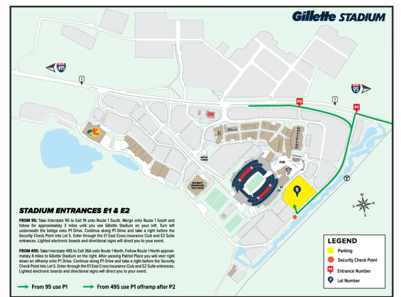 map for parking and entrance info at Gillette